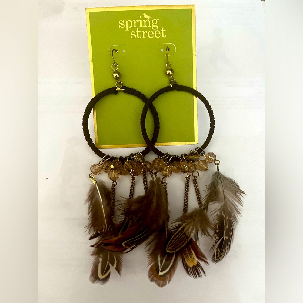 Feather and bead Spring Street earrings. These are really fun. Never worn.